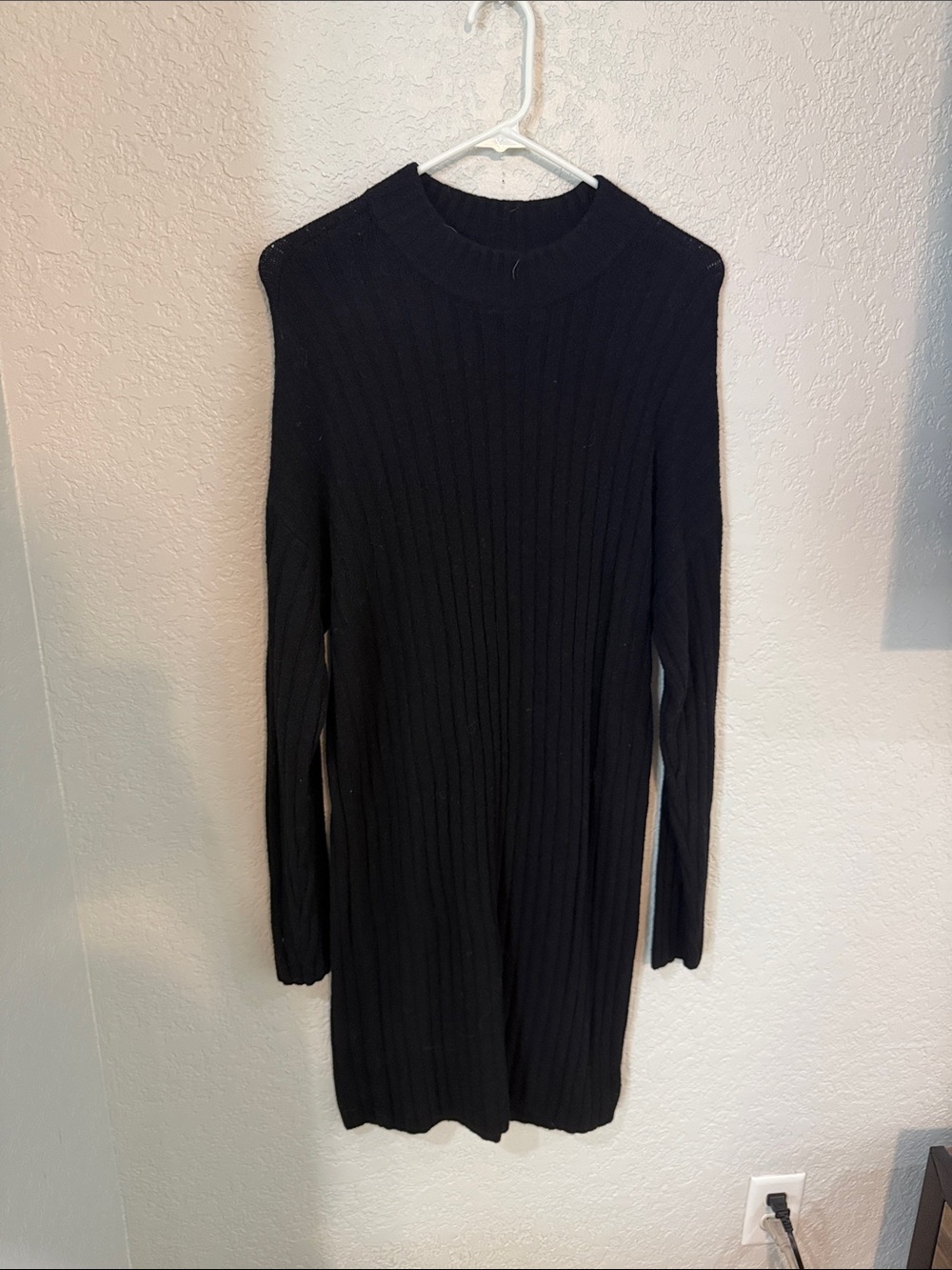 Hilary Radley Black Ribbed Long Sleeve Knit Dress